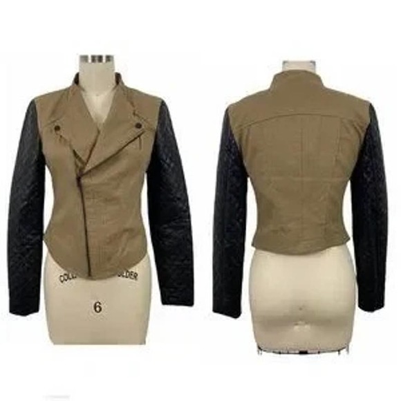 Walter Baker Bennett Moto Jacket L Asymmetrical Zip Up Faux Leather Green Black - Picture 3 of 11